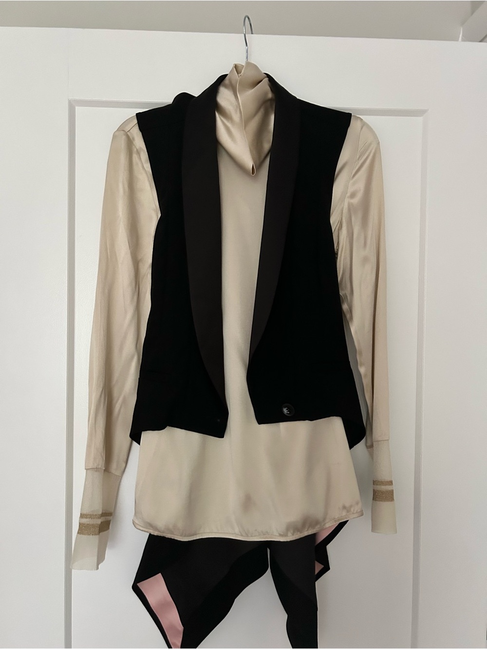 Black Tailored Vest with Cream Blouse - Women Jackets & Coats